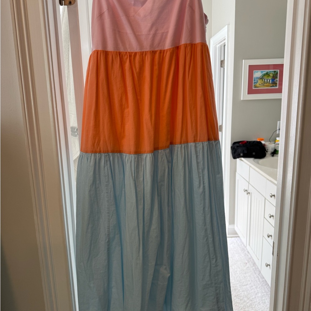 Colorblock Maxi Dress in Pink, Orange, and Blue